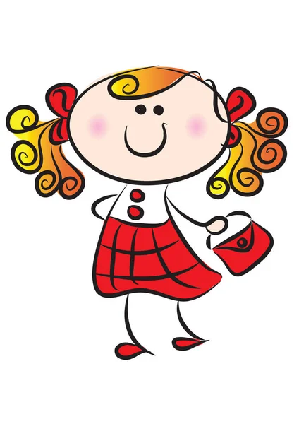 Süßes Kleines Mädchen Roten Kleid — Stockvektor