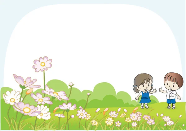 Απεικόνιση Μιας Ευτυχισμένης Οικογένειας Ένα Λουλούδι — Διανυσματικό Αρχείο