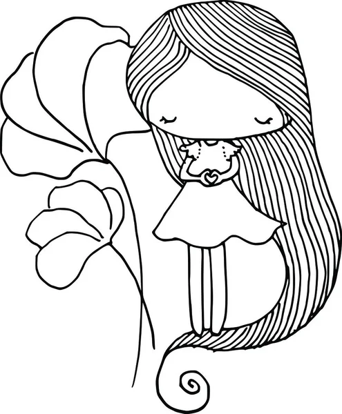 Vektor Illustration Eines Netten Mädchens Mit Einer Blume — Stockvektor