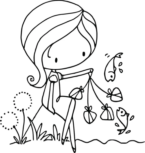 Kış elbisesi içinde fiyonklu bir kızın vektör çizimi