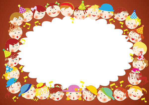 funny frame design with kids, vector illustration template