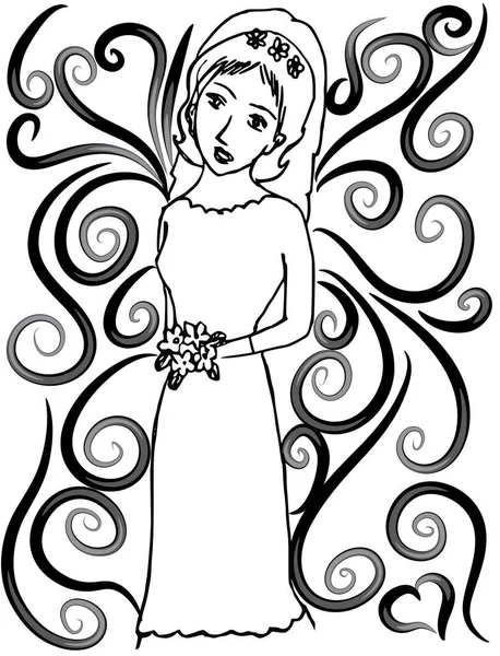 Desenho Animado Noiva Bonita Vestido Noiva Conceito Casamento — Vetor de Stock