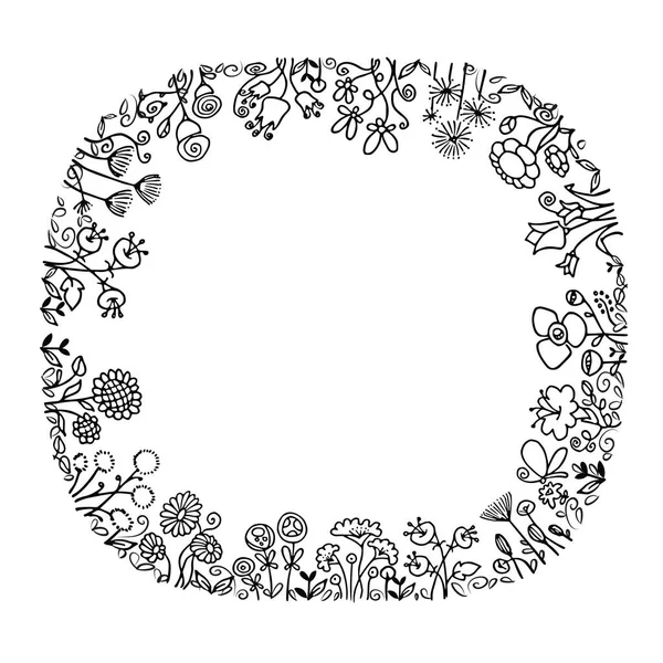 Beau Cadre Décoratif Fleurs Isolées Sur Fond Blanc Vecteur Illustration — Image vectorielle