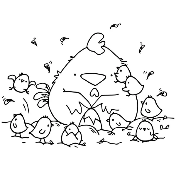 Ilustración Dibujos Animados Blanco Negro Aves — Archivo Imágenes Vectoriales