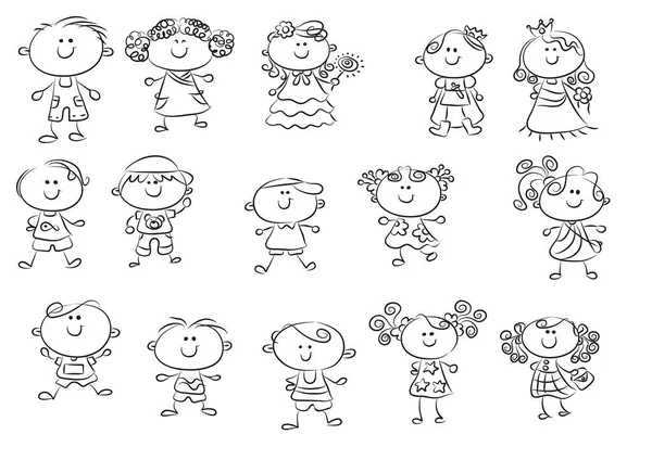 Conjunto Dibujos Animados Niñas Niños Aislados Sobre Fondo Blanco Volver — Archivo Imágenes Vectoriales