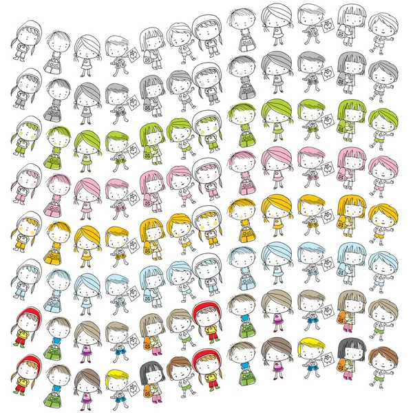 Set Cartoon Girls Boys Backpacks Isolated White Background Back School — Stock Vector