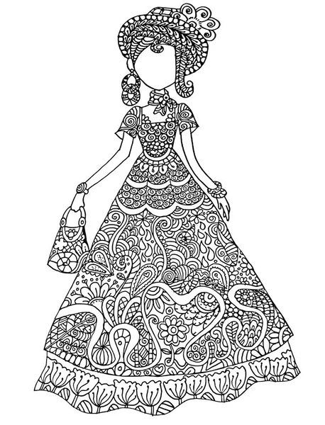 Dibujos Animados Hermosa Chica Vestido Moda Aislado Sobre Fondo Blanco — Vector de stock