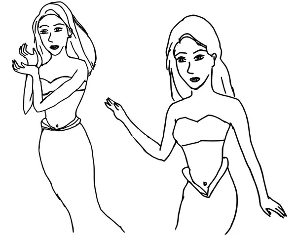 Vektor Illustration Eines Mädchens Einem Schwarzen Kleid — Stockvektor