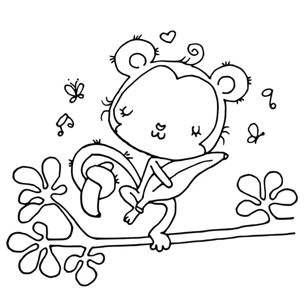 Beyaz zemin, vektör, illüstrasyon üzerinde muz izole çizgi maymun çizimi