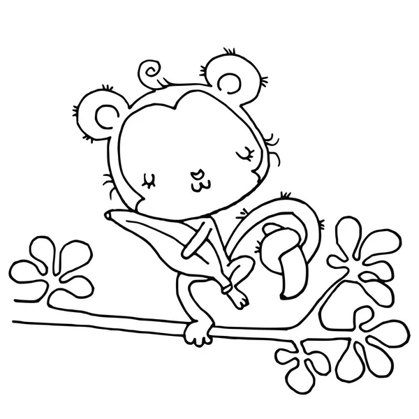 Beyaz zemin, vektör, illüstrasyon üzerinde muz izole çizgi maymun çizimi