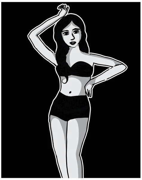 Dessin Animé Belle Femme Maillot Bain Sur Fond Sombre Vecteur — Image vectorielle