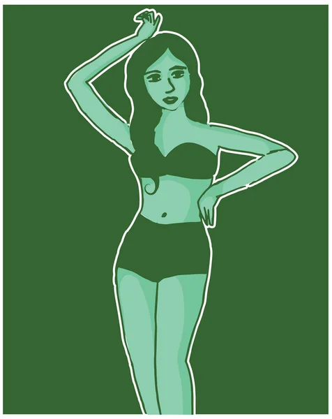 Dessin Animé Belle Femme Maillot Bain Sur Fond Sombre Vecteur — Image vectorielle