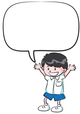 beyaz arka planda izole edilmiş konuşma balonu olan küçük bir çocuk. 