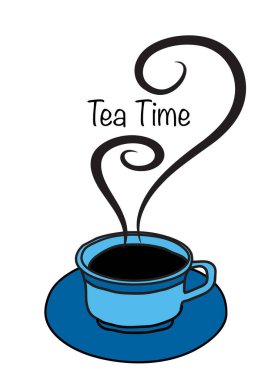 Beyaz arka planda buharlı bir fincan sıcak çay, çay zamanı konsepti. 