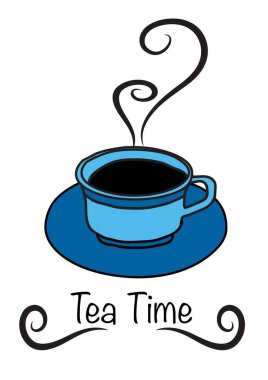 Beyaz arka planda buharlı bir fincan sıcak çay, çay zamanı konsepti. 