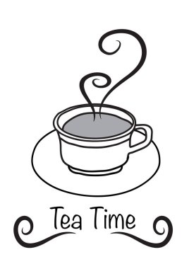 Beyaz arka planda izole edilmiş buharlı bir fincan sıcak çay, çay zamanı konsepti. 