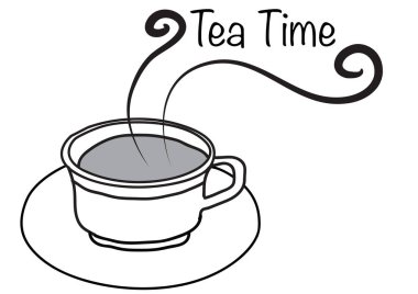 Beyaz arka planda izole edilmiş buharlı bir fincan sıcak çay, çay zamanı konsepti. 