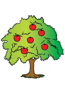 beyaz arkaplan, vektör, illüstrasyon üzerine meyveli karton elma ağacı