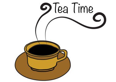 Beyaz arka planda buharlı bir fincan sıcak çay, çay zamanı konsepti. 