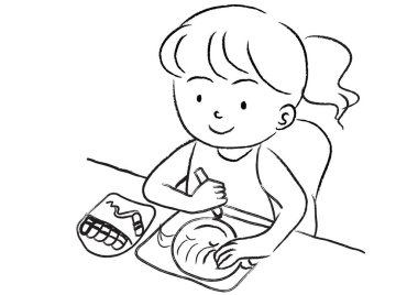 Beyaz arkaplan, vektör, illüstrasyon üzerine izole edilmiş keçeli kalemle karikatür kızı çizimi 