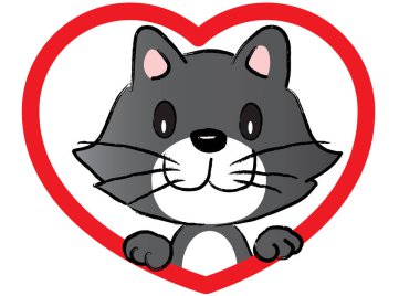 Kalbinde beyaz arka planda izole edilmiş küçük sevimli bir kedi, romantik bir kavram. 