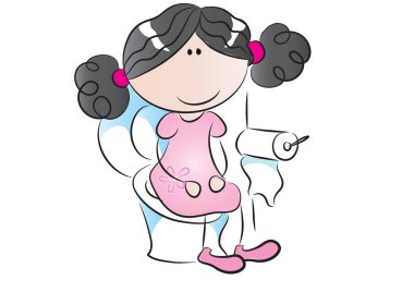 beyaz arka planda, vektörde, resimde izole edilmiş klozette oturan karikatür kızı 