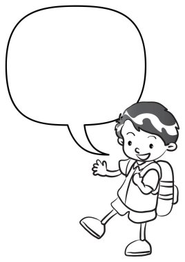 Beyaz arka planda izole edilmiş sırt çantalı okul çocuğu çizimi, okula dönüş konsepti. 