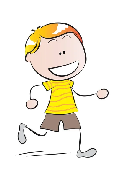 Καρτούν Αγόρι Στα Αθλητικά Που Τρέχει Απομονωμένο Λευκό Φόντο Έννοια — Διανυσματικό Αρχείο