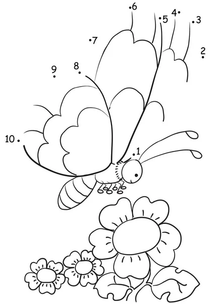 Cartoon Zeichnung Von Schönen Schmetterling Fliegen Über Blume Isoliert Auf — Stockvektor