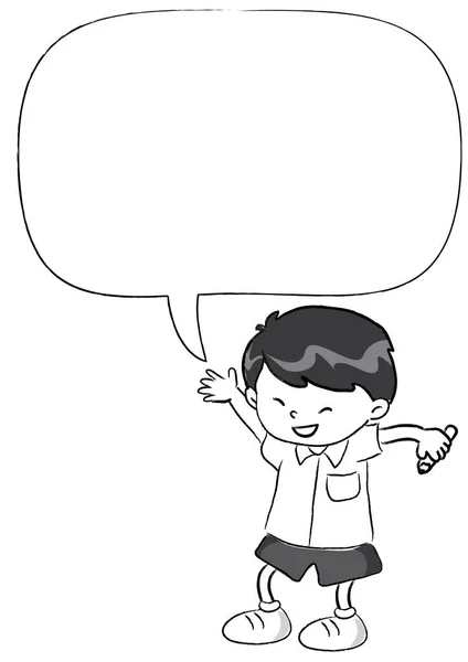 Schizzo Cartone Animato Bambino Con Bolla Discorso Isolato Sfondo Bianco — Vettoriale Stock