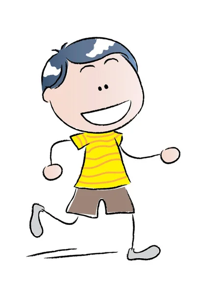 Καρτούν Αγόρι Στα Αθλητικά Που Τρέχει Απομονωμένο Λευκό Φόντο Έννοια — Διανυσματικό Αρχείο