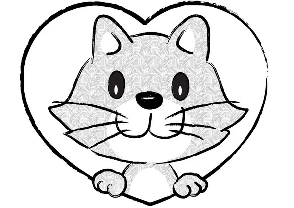 Dibujos Animados Lindo Pequeño Gato Corazón Aislado Sobre Fondo Blanco — Vector de stock