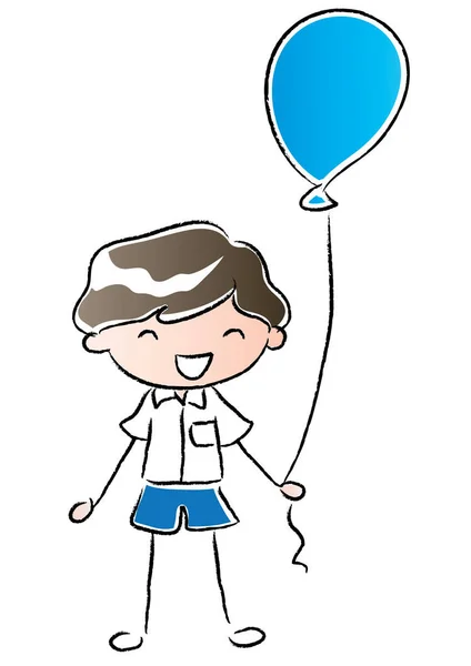 Мультфильм Счастливый Мальчик Держа Воздушный Шар Изолированы Белом Фоне День — стоковый вектор