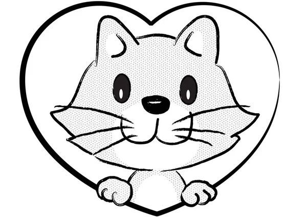 Dibujos Animados Lindo Pequeño Gato Corazón Aislado Sobre Fondo Blanco — Archivo Imágenes Vectoriales