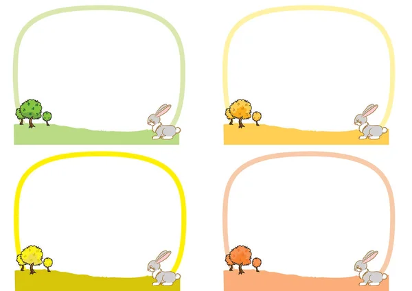 Zeichentrickbilder Von Vier Jahreszeiten Mit Niedlichen Kleinen Hasen Auf Weißem — Stockvektor