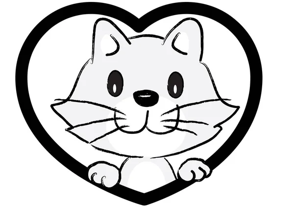 Dibujos Animados Lindo Pequeño Gato Corazón Aislado Sobre Fondo Blanco — Archivo Imágenes Vectoriales