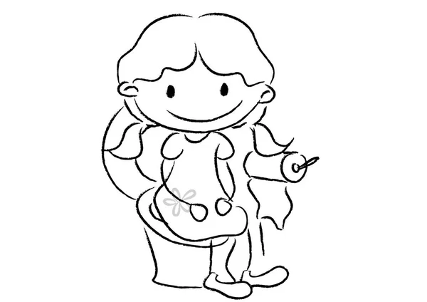 Ескіз Мультяшної Дівчини Сидить Комоді Ізольовано Білому Тлі Вектор Ілюстрація — стоковий вектор