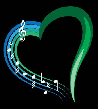 Bir müzik notası ve kalbin vektör çizimi  