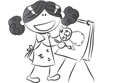 Şirin bir kız ve doktorun siyah-beyaz çizimleri.