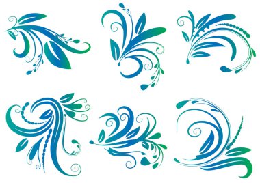 Mavi çiçekli elementlerin vektör kümesi