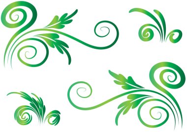 Yeşil çiçekli elementlerin vektör kümesi