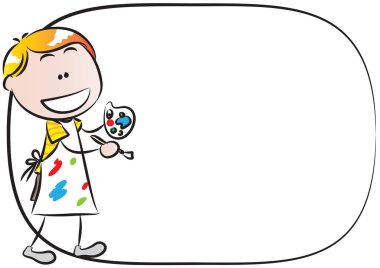 Elinde pano olan bir çocuğun karikatür çizimi