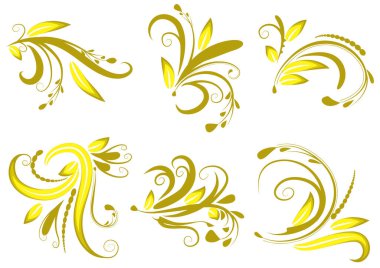 Altın çiçekli elementlerin vektör kümesi