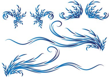 Mavi soyut çiçek elementleri seti