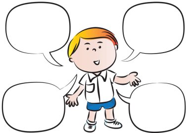 Konuşma balonu olan bir çocuğun resmi.