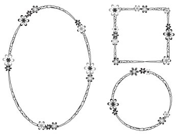 Beyaz arkaplan, vektör, illüstrasyon üzerinde izole edilmiş çiçekli güzel dekoratif çerçeveler. 