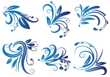 Mavi çiçekli elementlerin vektör kümesi