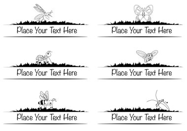 Böceklerin siyah ve beyaz vektör çizimleri.