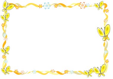 Çerçevede çiçekler ve kelebekler