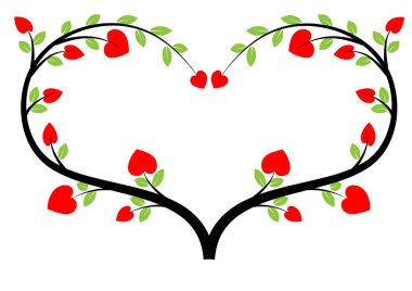 Bir kalp ve kırmızı çiçeğin vektör çizimi